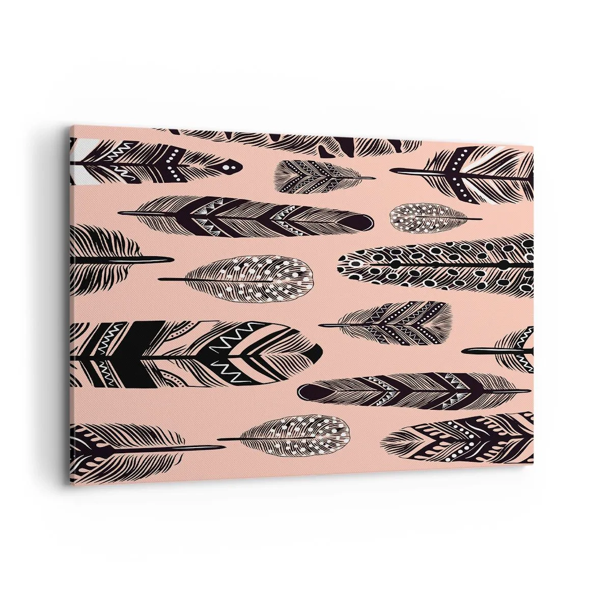 Bild auf Leinwand - Leinwandbild - Dekorative Federn auf hellem Hintergrund - 100x70cm - Indische Sammlung - Moderne Wanddekoration für Wohnzimmer und Schlafzimmer ARTTOR