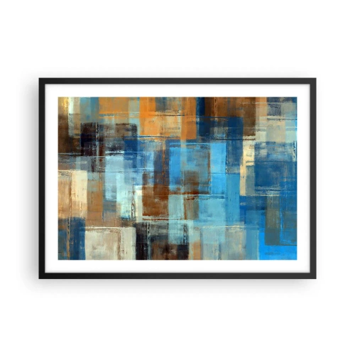 Poster in einem schwarzem Rahmen - Abstrakte geometrische Komposition in Blau- und Brauntönen - 70x50cm - Durch den blauen Schleier - Moderne Wanddekoration für Wohnzimmer und Schlafzimmer ARTTOR