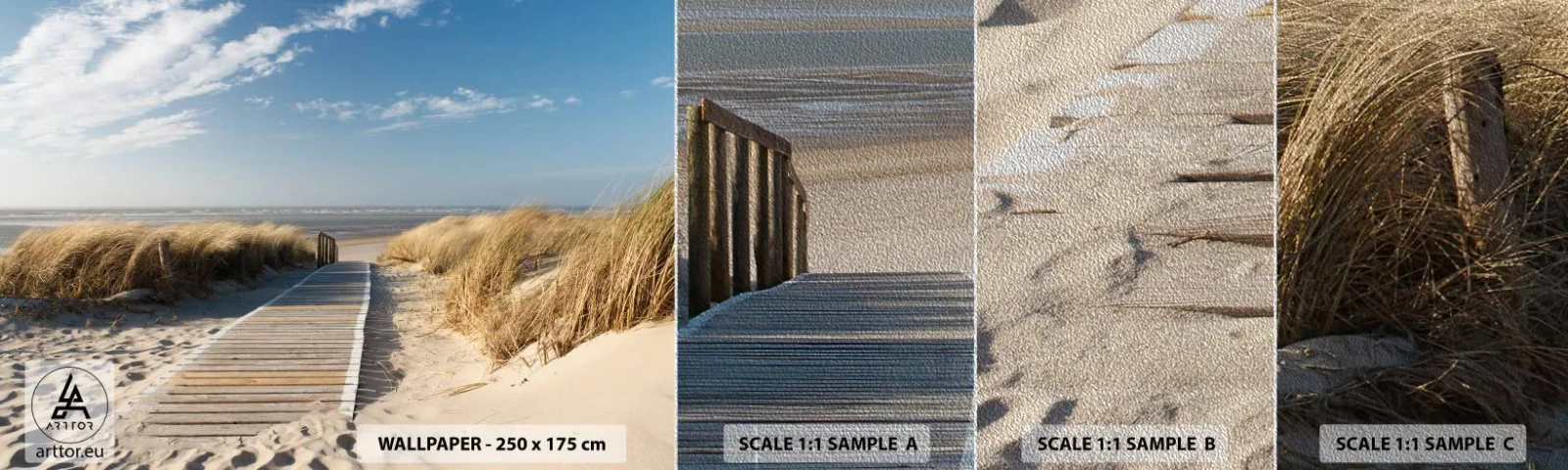 Fototapeten Muster Premium Sand - Hinter der Düne, im Rauschen des Grases - Landschaft, Meer, Strand - 100x30 cm