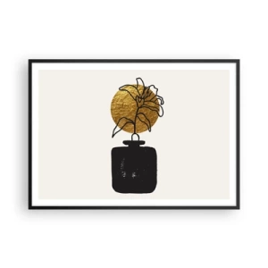 Poster in einem schwarzem Rahmen - Eine Zeichnung einer Blume in einer Vase vor einem goldenen Kreishintergrund - 100x70cm - Schönheit ist Gold wert - Moderne Wanddekoration für Wohnzimmer und Schlafzimmer ARTTOR