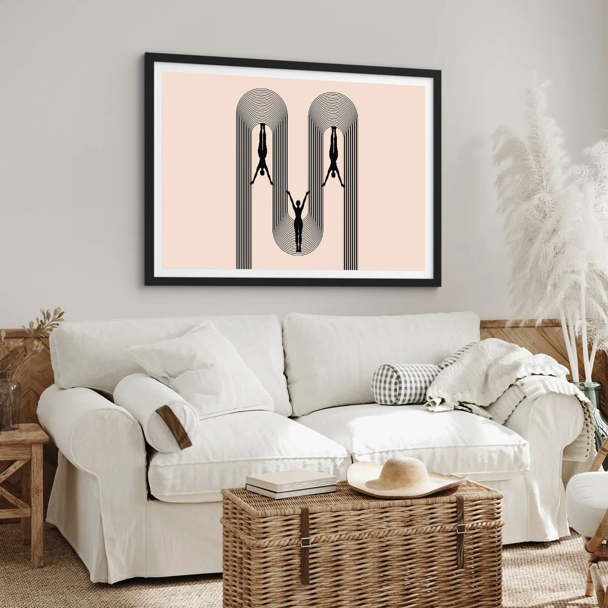 Poster in einem schwarzem Rahmen - Geometrische Silhouetten auf beigem Hintergrund - 70x50cm - Verkehrt herum - Moderne Wanddekoration für Wohnzimmer und Schlafzimmer ARTTOR