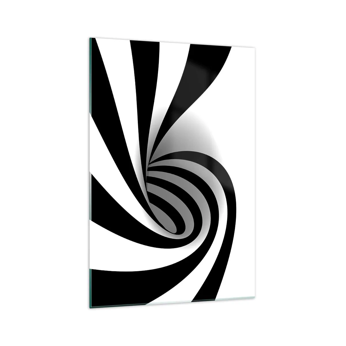 Glasbild - Bild auf glas - Abstrakter optischer Wirbel in Schwarzweiß - 70x100cm - Und doch dreht es sich - Moderne Wanddekoration für Wohnzimmer und Schlafzimmer ARTTOR