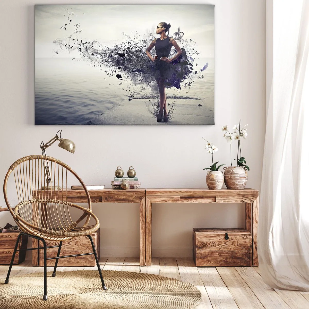 Bild auf Leinwand - Leinwandbild - Eine Frau in einer künstlerischen Komposition vor dem Hintergrund von Wasser - 70x50cm - Afrikanische Venus - Moderne Wanddekoration für Wohnzimmer und Schlafzimmer ARTTOR