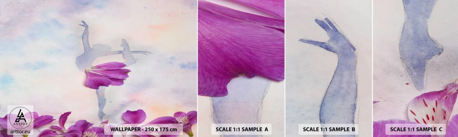 Fototapeten Muster Selbstklebend Deluxe Sticker - Zart wie eine Blume - Abstraktion, Ballerina, Tanzen - 100x30 cm