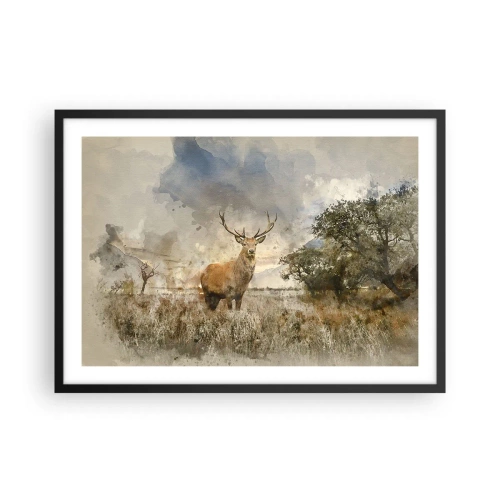 Poster in einem schwarzem Rahmen - Ein Hirsch in einer natürlichen Umgebung im Aquarellstil - 70x50cm - Würde – Stärke – Würde - Moderne Wanddekoration für Wohnzimmer und Schlafzimmer ARTTOR