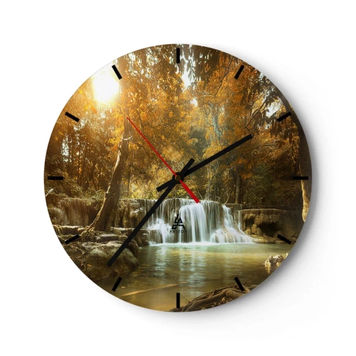 Wanduhr - Glasuhr - Ein malerischer Wasserfall, umgeben von Herbstbäumen - 30x30cm - Parkkaskade - Moderne Wanddekoration für Wohnzimmer, Küche und Schlafzimmer ARTTOR