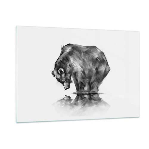 Glasbild - Bild auf glas - Grafik eines Bären, der sich über die Wasseroberfläche beugt - 120x80cm - Schön, jemanden in der Nähe zu sehen - Moderne Wanddekoration für Wohnzimmer und Schlafzimmer ARTTOR