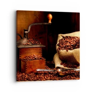 Bild auf Leinwand - Leinwandbild - Stillleben mit Kaffeebohnen und einer Mühle - 40x40 cm