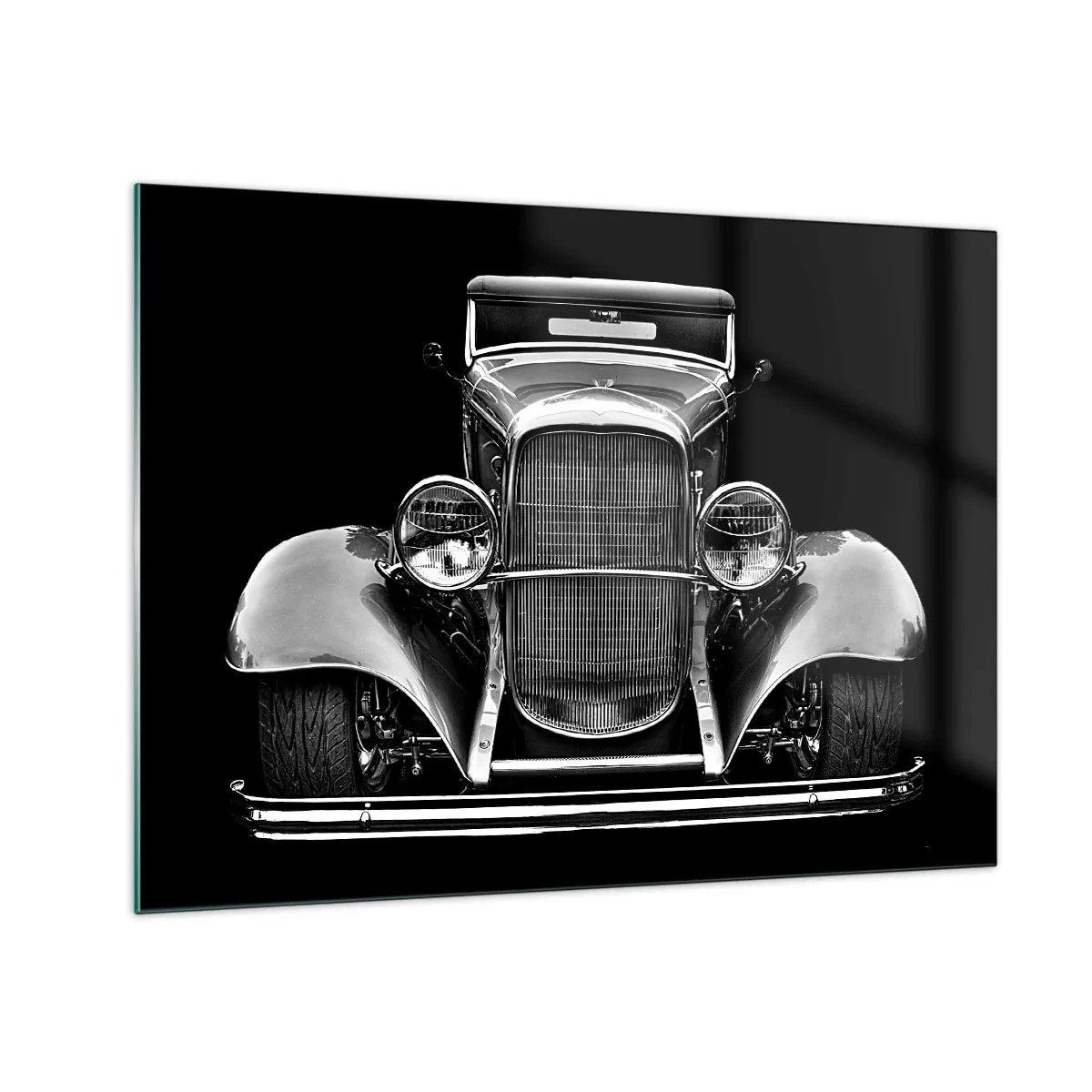 Glasbild - Bild auf glas - Eine Frontalansicht eines Oldtimers im Retro-Stil - 70x50cm - Wahrer Gentleman - Moderne Wanddekoration für Wohnzimmer und Schlafzimmer ARTTOR