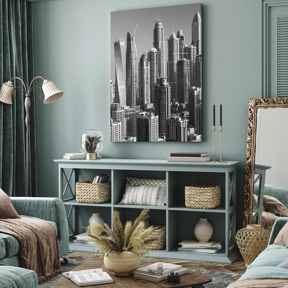 Bild auf Leinwand - Leinwandbild - Stadt in der Wüste - 55x100 cm