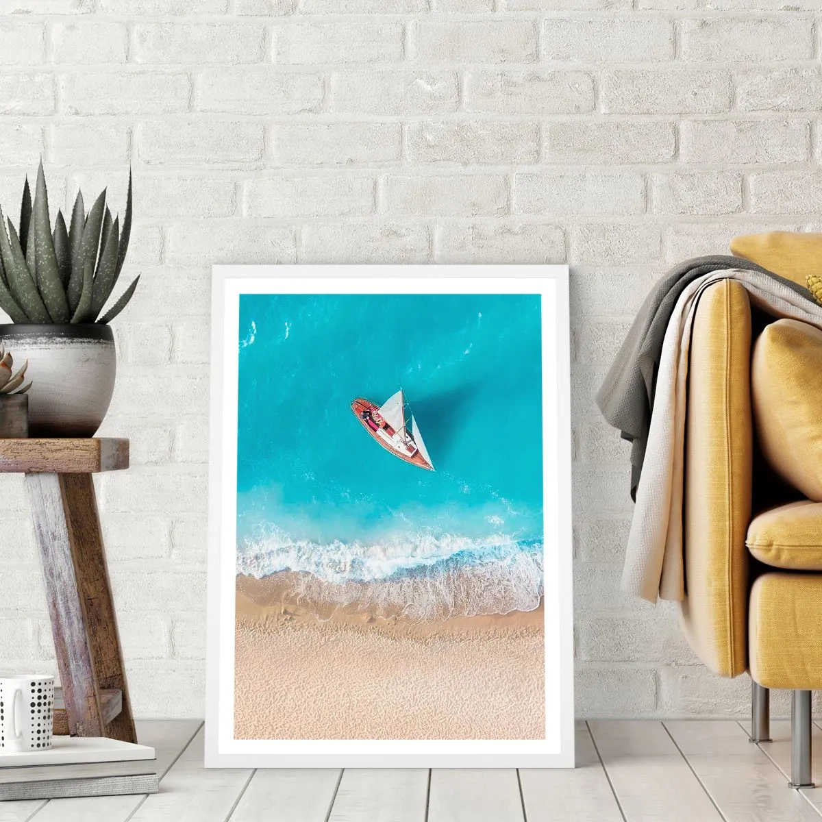 Poster in einem weißen Rahmen - An der Grenze von Blau und Gold - 30x40 cm