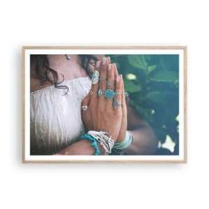 Poster in einem Rahmen aus heller Eiche - Willkommen im Zentrum des Seins - 100x70 cm