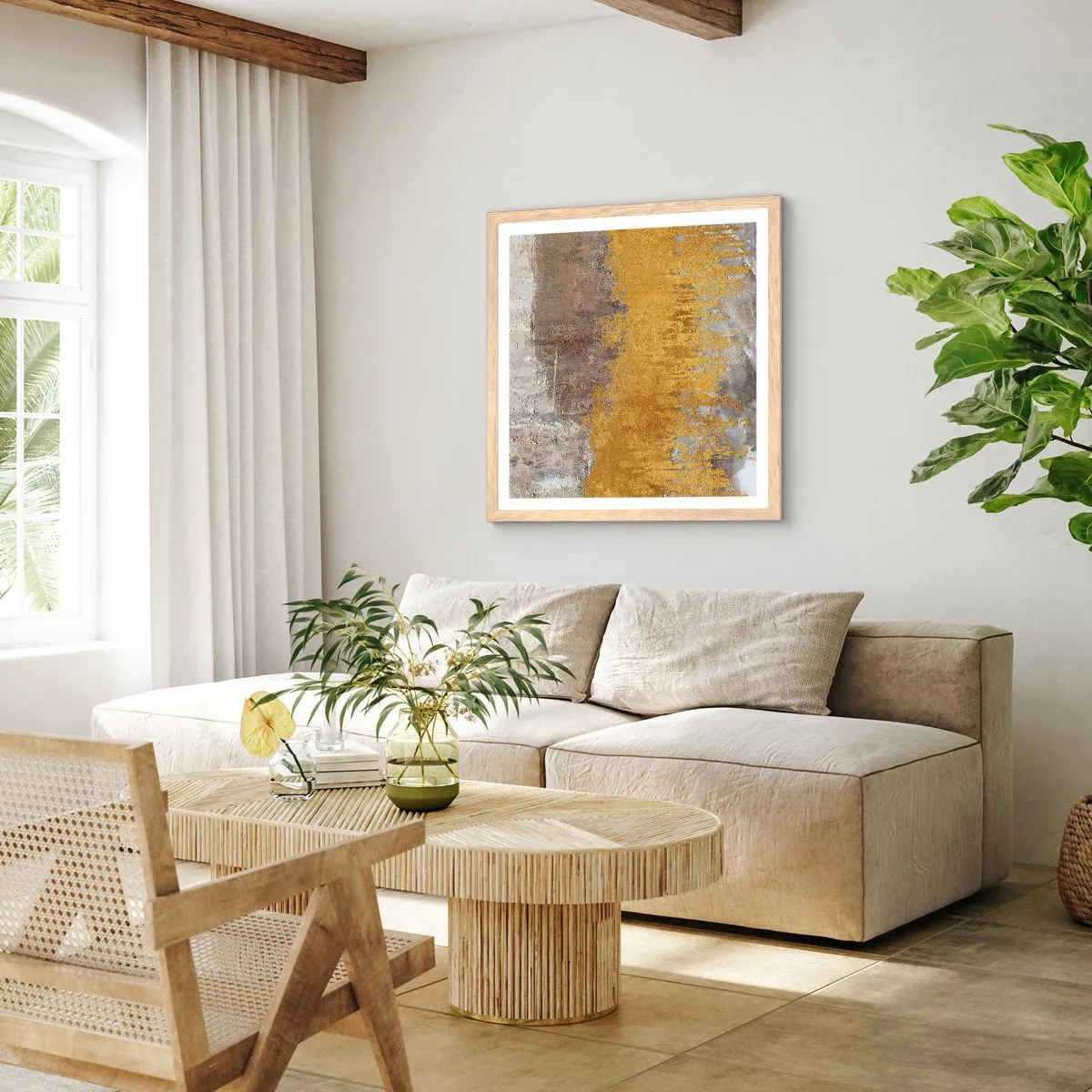 Poster in einem Rahmen aus heller Eiche - Goldene Explosion - 50x50 cm