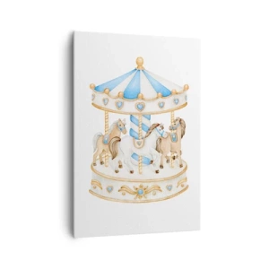 Bild auf Leinwand - Leinwandbild - Ein Karussell in Pastellfarben auf weißem Hintergrund - 70x100cm - Süße Kindheit - Moderne Wanddekoration für Wohnzimmer und Schlafzimmer ARTTOR