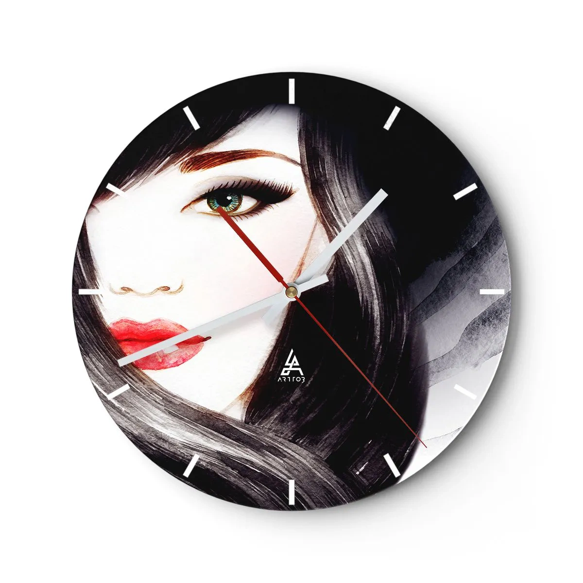 Wanduhr - Glasuhr - Künstlerisches Porträt einer Frau mit einem Saphirauge - 30x30cm - Saphir-Optik - Moderne Wanddekoration für Wohnzimmer, Küche und Schlafzimmer ARTTOR
