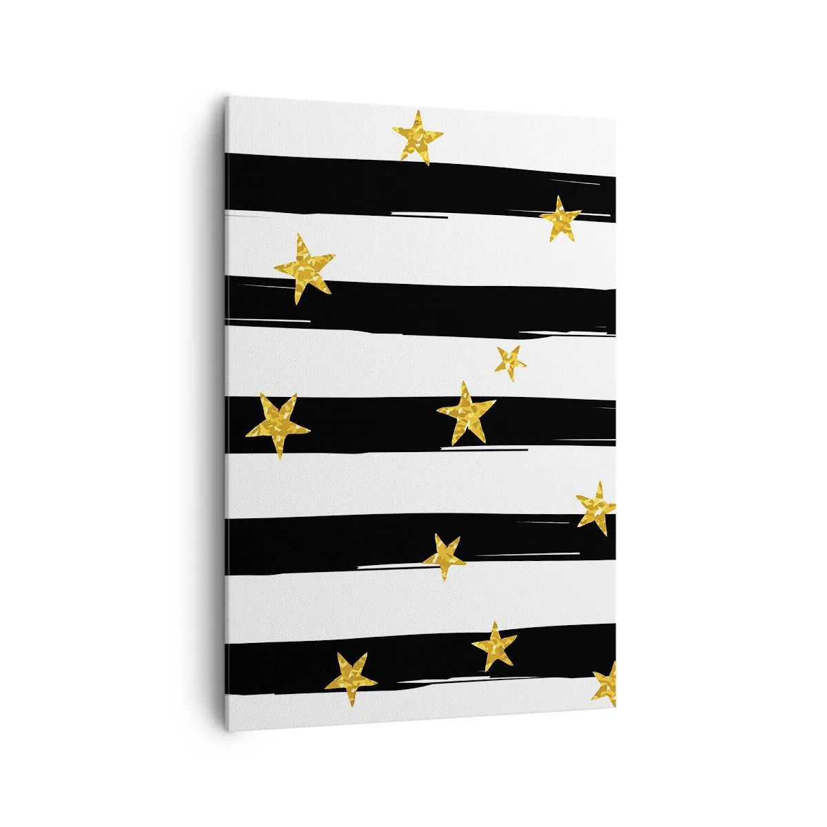 Bild auf Leinwand - Leinwandbild - Schwarz-weiße Streifen mit goldenen Sternen - 70x100cm - Wir wurden alle unter einem glücklichen Stern geboren - Moderne Wanddekoration für Wohnzimmer und Schlafzimmer ARTTOR