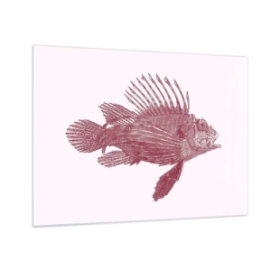 Glasbild - Bild auf glas - Skizze eines exotischen Fisches in Burgunderfarbe auf hellem Hintergrund - 70x50cm - Bewohner exotischer Gewässer - Moderne Wanddekoration für Wohnzimmer und Schlafzimmer ARTTOR