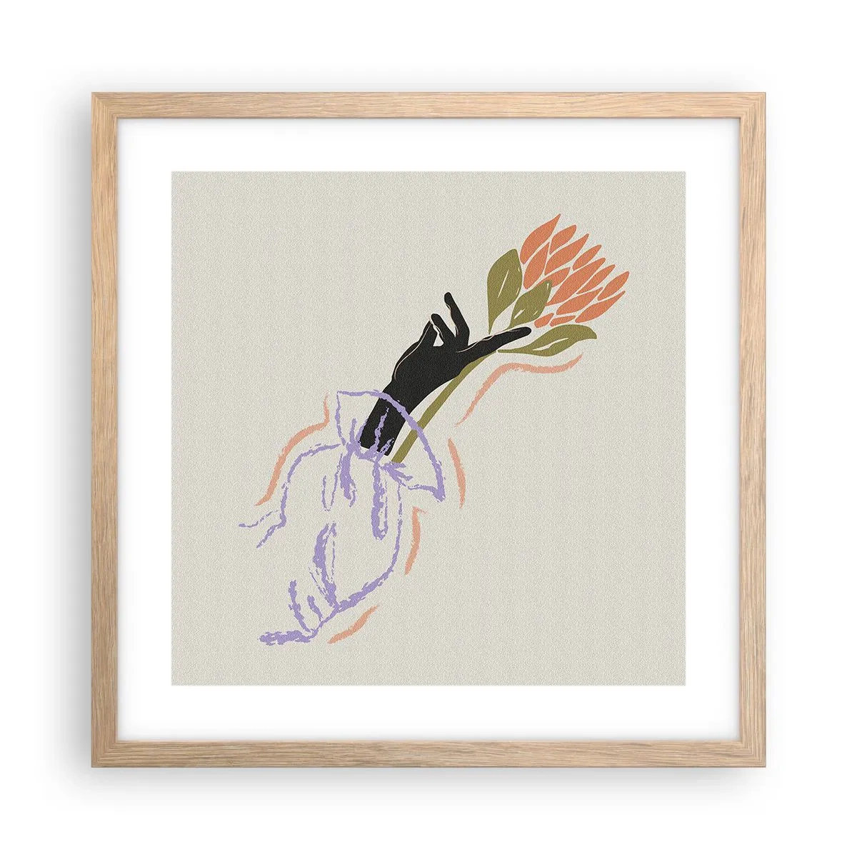 Poster in einem Rahmen aus heller Eiche - Schwesterliche Berührung - 40x40 cm