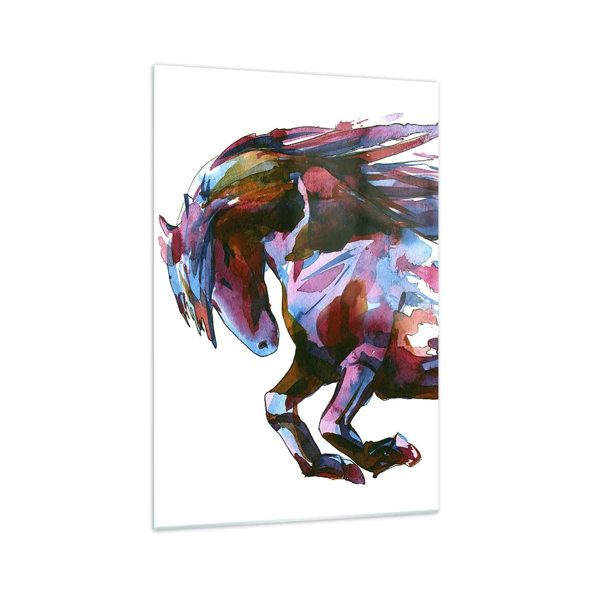 Glasbild - Bild auf glas - Ein Pferd in dynamischen abstrakten Farben symbolisiert Freiheit - 70x100cm - In Verzückung - Moderne Wanddekoration für Wohnzimmer und Schlafzimmer ARTTOR