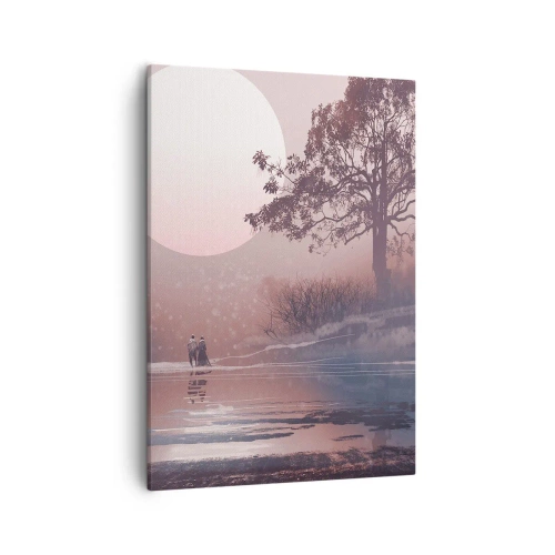 Bild auf Leinwand - Leinwandbild - Romantische Szene mit dem Mond und einem Baum am Wasser - 50x70cm - Wunder der Nacht - Moderne Wanddekoration für Wohnzimmer und Schlafzimmer ARTTOR