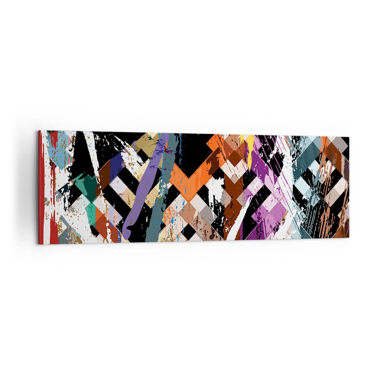 Bild auf Leinwand - Leinwandbild - Abstrakte Komposition mit farbigen Linien auf schwarzem Hintergrund - 160x50cm - Quadriert - Moderne Wanddekoration für Wohnzimmer und Schlafzimmer ARTTOR