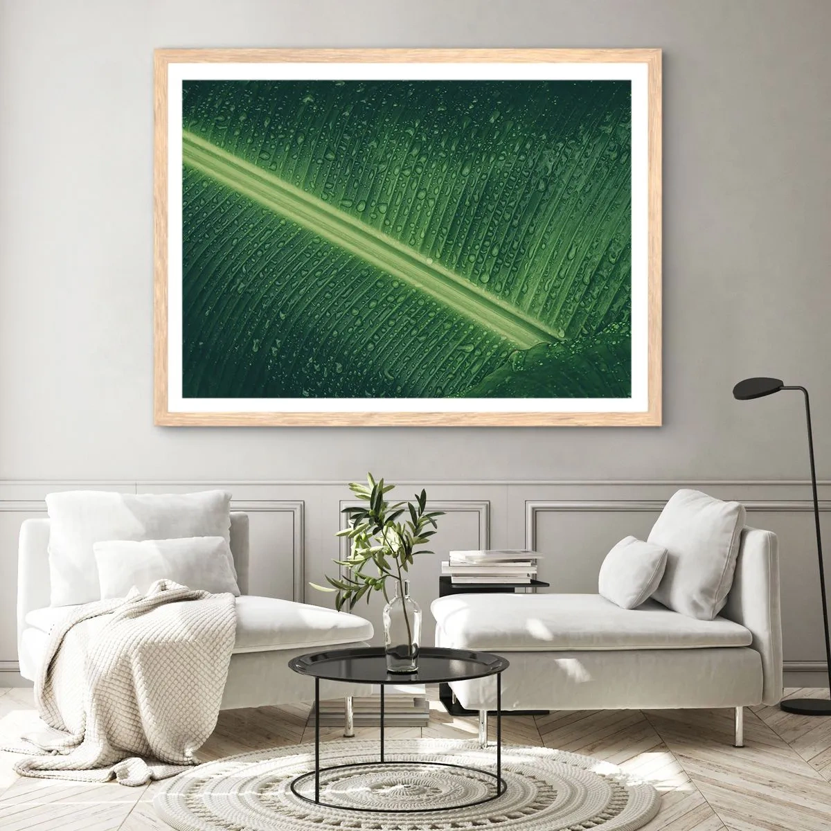 Poster in einem Rahmen aus heller Eiche - Die Struktur des Grüns - 50x40 cm