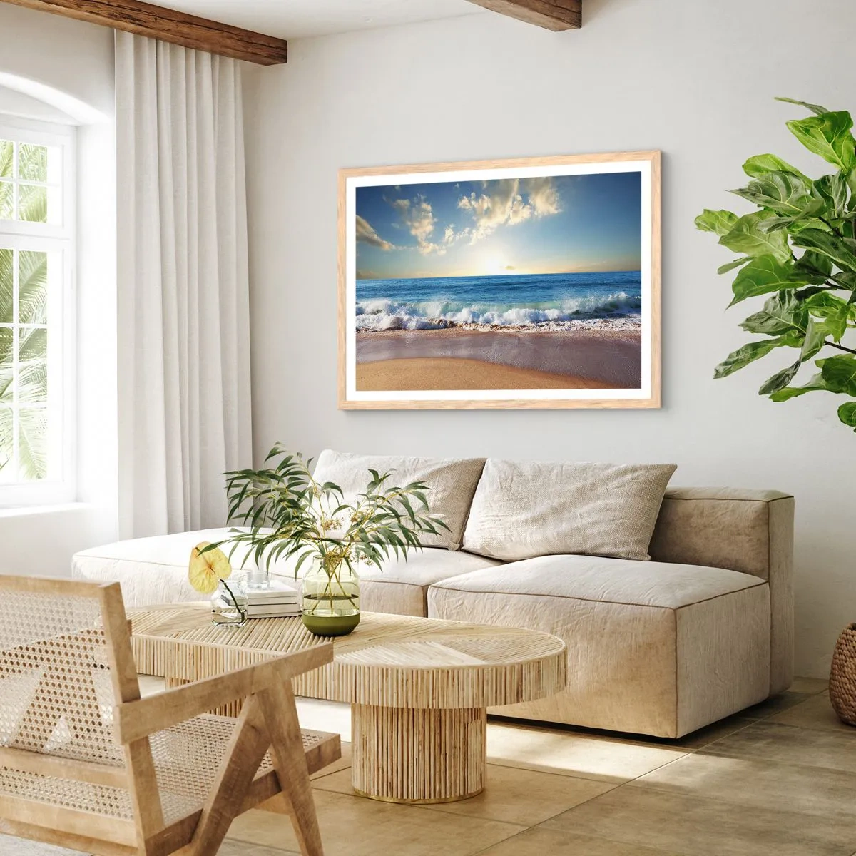 Poster in einem Rahmen aus heller Eiche - Bewegung und Stille zugleich - 70x50 cm