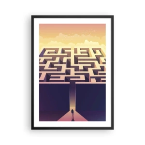 Poster in einem schwarzem Rahmen - Ein symbolisches Labyrinth in goldenem Licht - 50x70cm - Entscheidungszeit - Moderne Wanddekoration für Wohnzimmer und Schlafzimmer ARTTOR