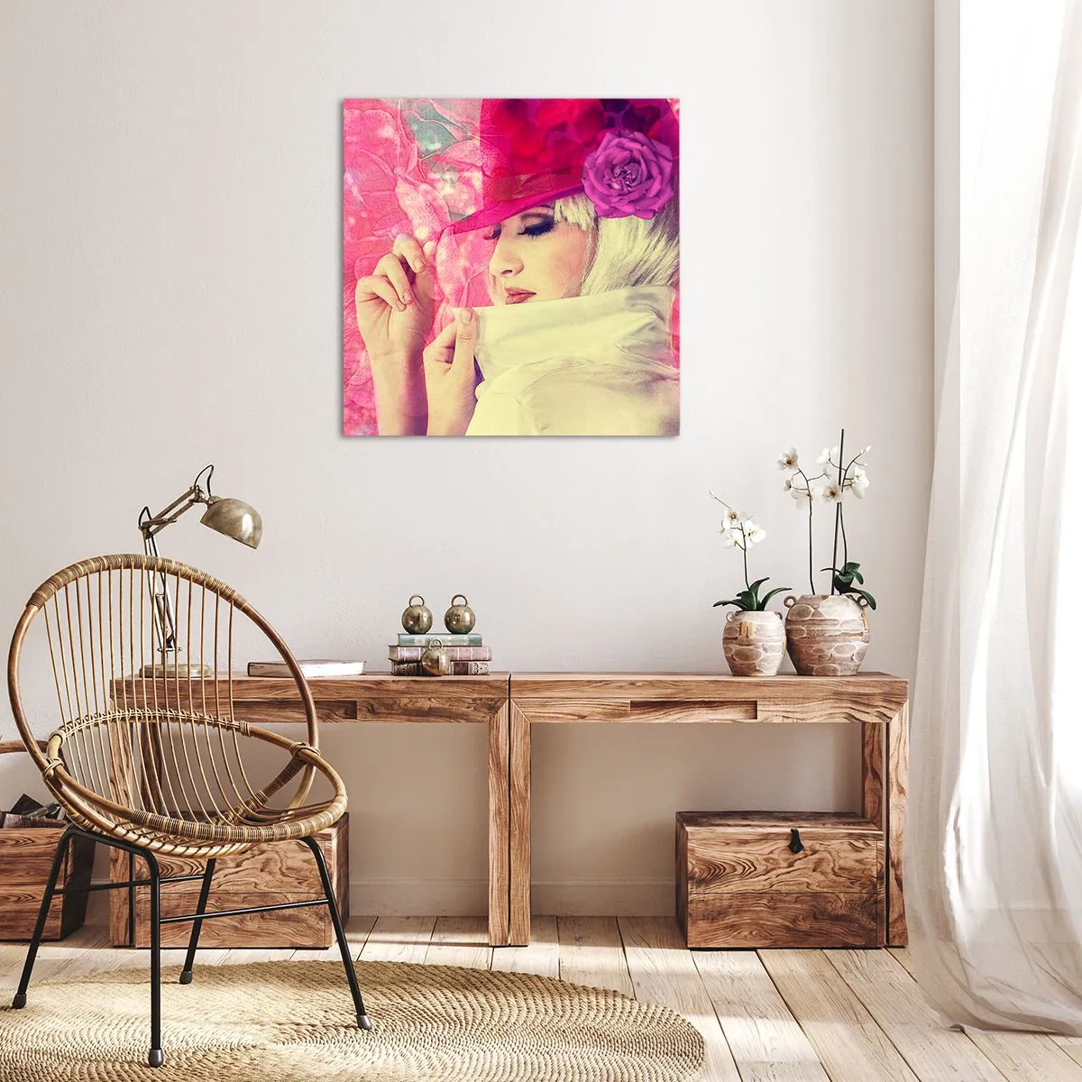 Bild auf Leinwand - Leinwandbild - Retro-Porträt in einem rosa Nebel - 30x30 cm