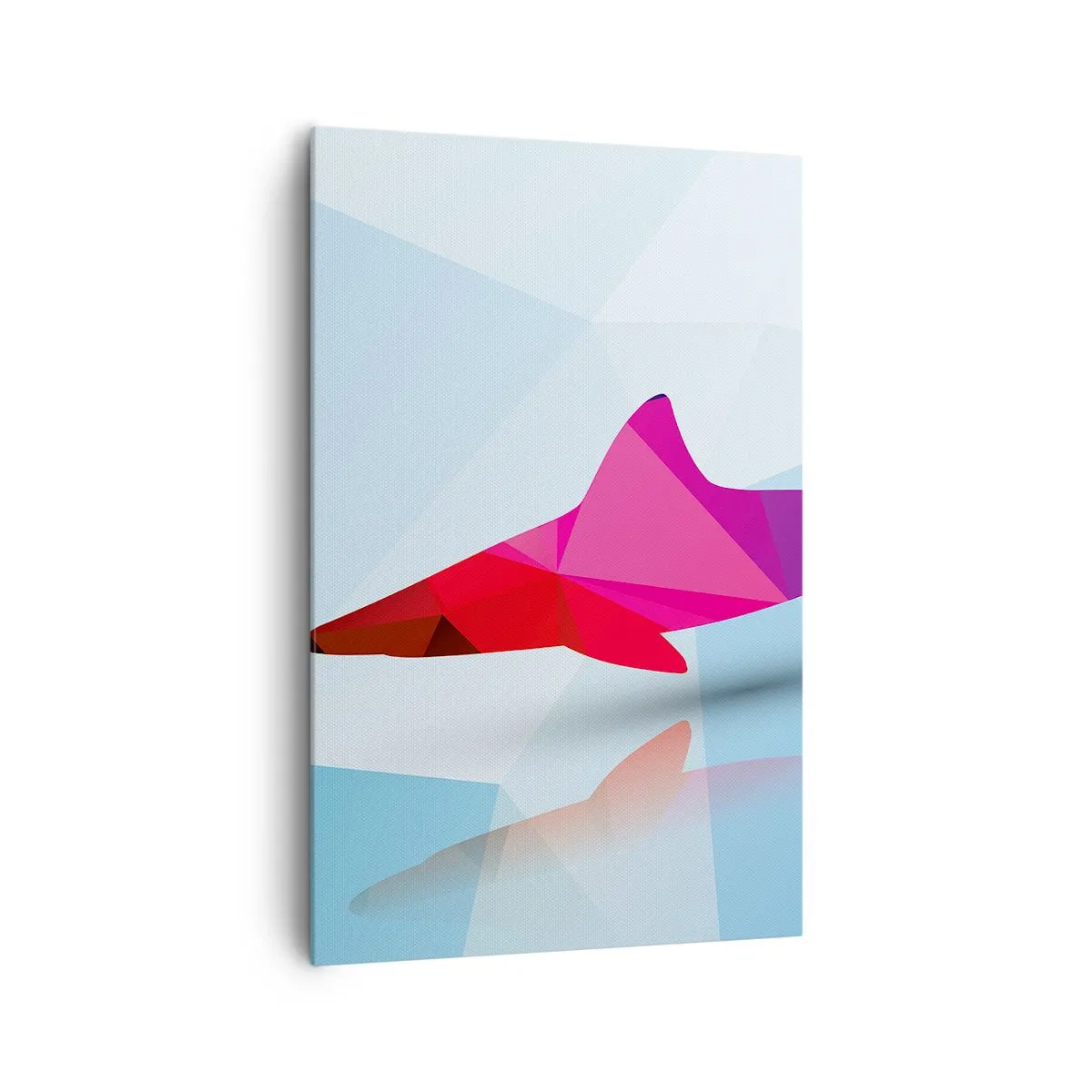 Bild auf Leinwand - Leinwandbild - Geometrische Hai-Silhouette in Rosa- und Blautönen - 80x120cm - Ein Hai in einem Kristallraum - Moderne Wanddekoration für Wohnzimmer und Schlafzimmer ARTTOR