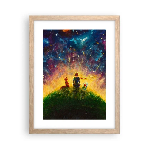 Poster in einem Rahmen aus heller Eiche - Liebe und Freundschaft - die ganze Welt - 30x40 cm