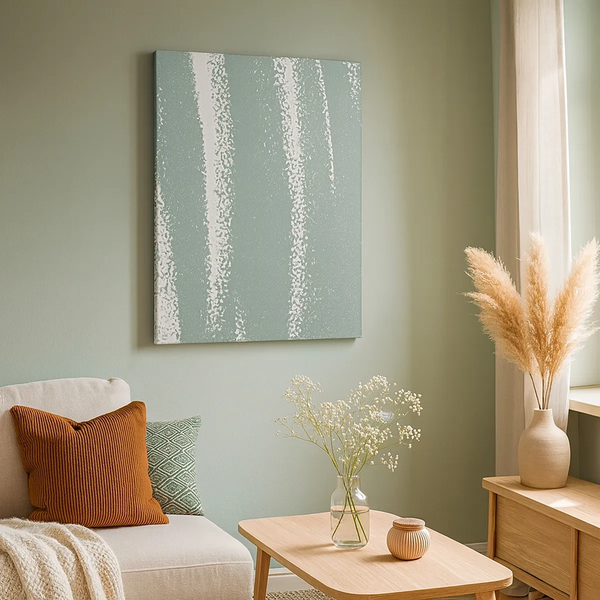 Bild auf Leinwand - Leinwandbild - Winterwellen in Mint- und Weißtönen - 50x70cm - Abstraktion im Winterklima - Moderne Wanddekoration für Wohnzimmer und Schlafzimmer ARTTOR