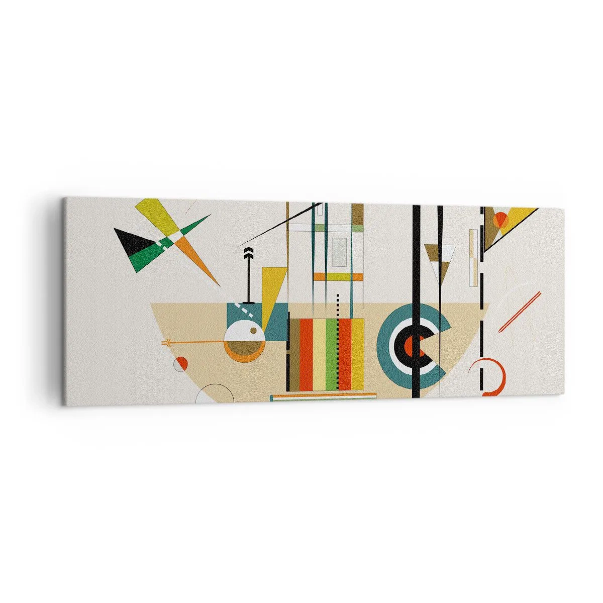 Bild auf Leinwand - Leinwandbild - Bunte Abstraktion mit geometrischen Formen - 140x50cm - Und die Welt lacht - Moderne Wanddekoration für Wohnzimmer und Schlafzimmer ARTTOR