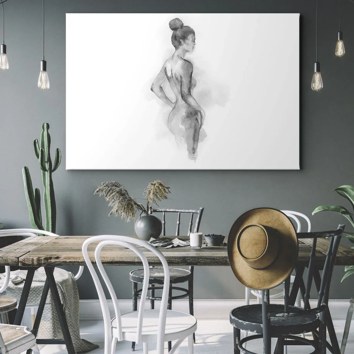Bild auf Leinwand - Leinwandbild - Aquarellskizze einer weiblichen Silhouette - 70x50cm - Schön wie ein Gemälde - Moderne Wanddekoration für Wohnzimmer und Schlafzimmer ARTTOR