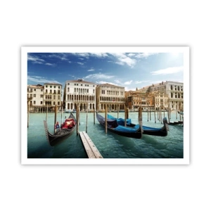 Poster - Venedig mit Gondeln und Palästen gegen den Himmel - 100x70cm - Paläste in Blau - Moderne Wanddekoration für Wohnzimmer und Schlafzimmer ARTTOR