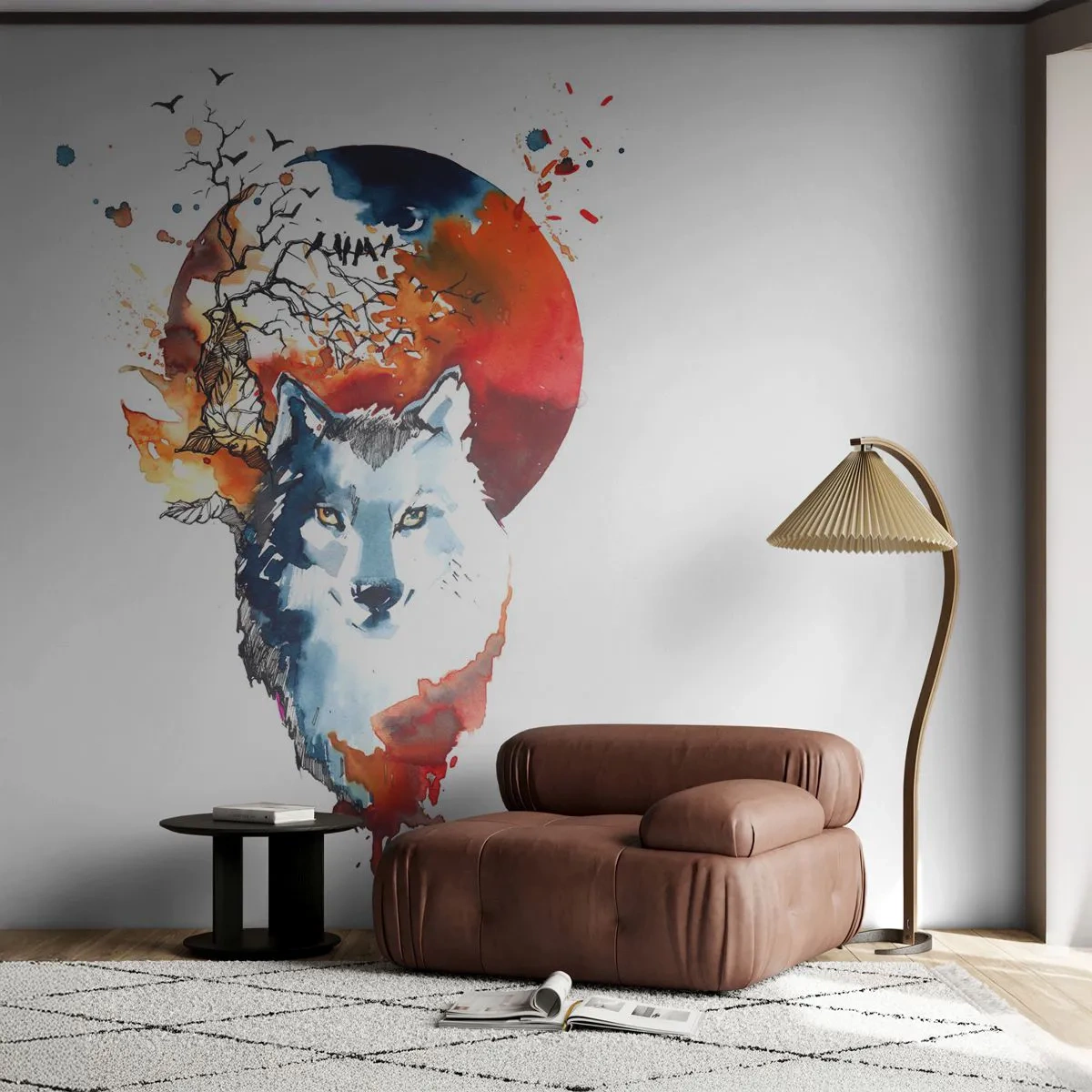 Fototapete Premium Sand - Nase an Nase mit der Nacht - Abstraktion, Tiere, Wolf - 300x210 cm