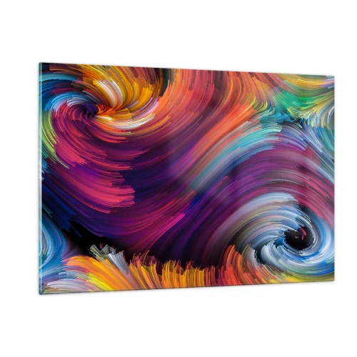 Glasbild - Bild auf glas - Bunte Wirbel und dynamische Pinselstriche in Abstraktion - 120x80cm - Der Beginn einer neuen Welt - Moderne Wanddekoration für Wohnzimmer und Schlafzimmer ARTTOR