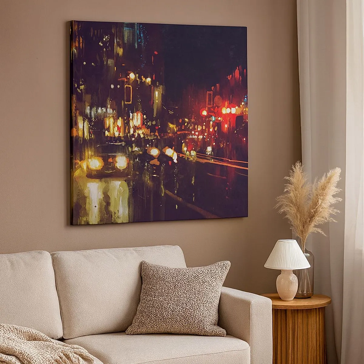 Bild auf Leinwand - Leinwandbild - Eingetaucht in die Lichter der Nacht - 30x30 cm