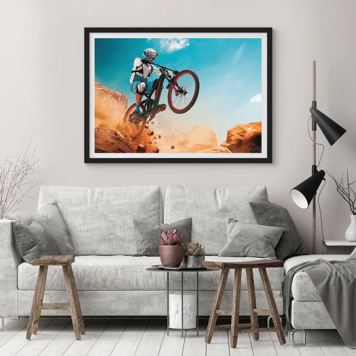 Poster in einem schwarzem Rahmen - Fahrrad-Wahnsinn-Dämon - 50x40 cm