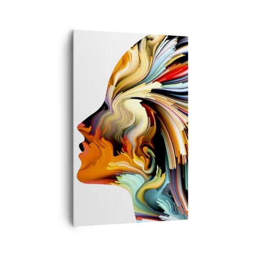 Bild auf Leinwand - Leinwandbild - Abstraktes Gesichtsprofil mit bunten dynamischen Linien. - 80x120cm - Eine Explosion der Fantasie - Moderne Wanddekoration für Wohnzimmer und Schlafzimmer ARTTOR