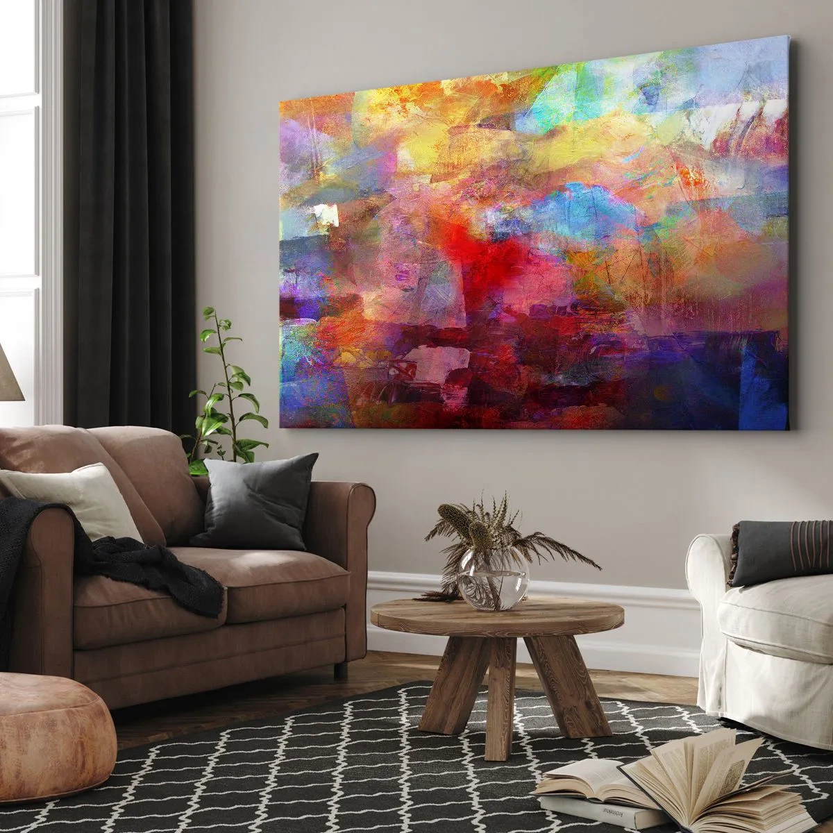 Bild auf Leinwand - Leinwandbild - Bunte Abstraktion in warmen und kühlen Farbtönen - 100x70cm - Schau in den Regenbogen - Moderne Wanddekoration für Wohnzimmer und Schlafzimmer ARTTOR