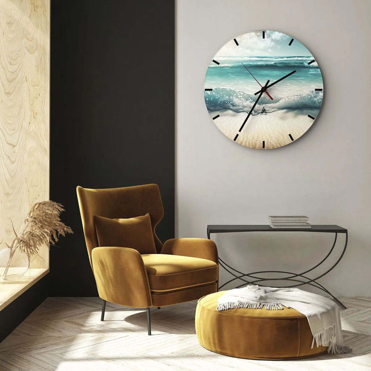 Wanduhr - Glasuhr - Türkisfarbene Wellen brechen an einem Sandstrand - 30x30cm - Frieden des Ozeans - Moderne Wanddekoration für Wohnzimmer, Küche und Schlafzimmer ARTTOR