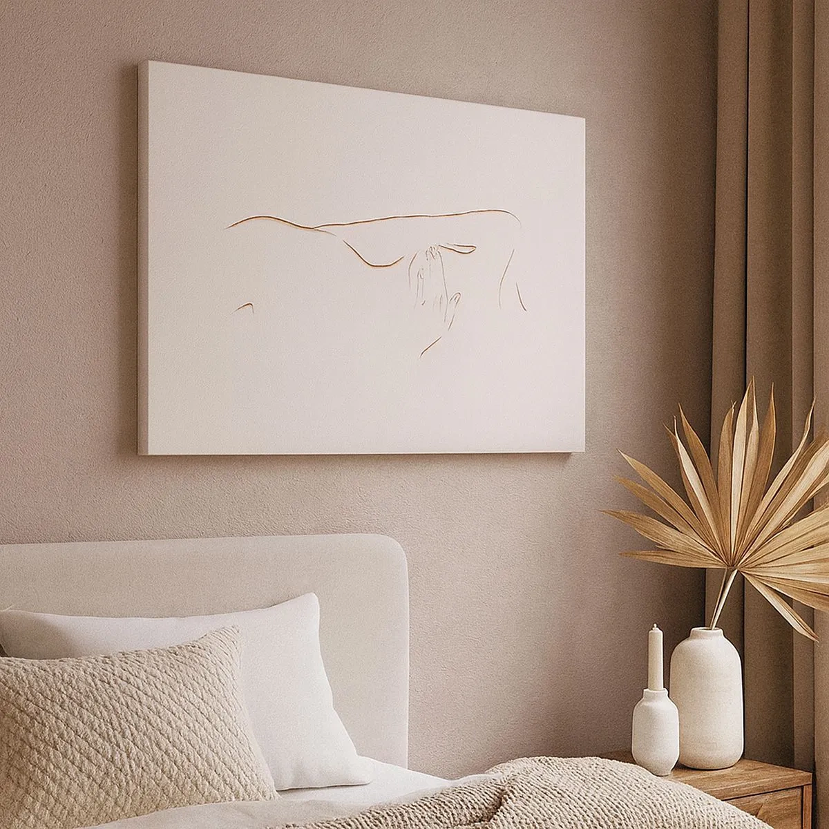 Bild auf Leinwand - Leinwandbild - Eine subtile Strichzeichnung einer Silhouette vor einem hellen Hintergrund - 70x50cm - Die Form des Verlangens - Moderne Wanddekoration für Wohnzimmer und Schlafzimmer ARTTOR