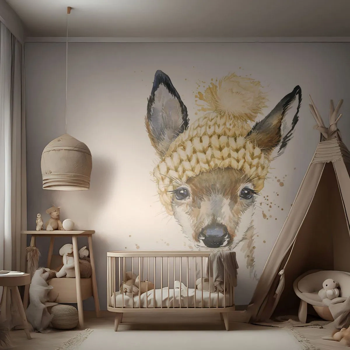Fototapete Premium Sand - Für den Winter im verschneiten Wald - Für Kinder, Rogen, Grafik - 500x350 cm