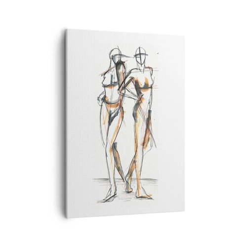 Bild auf Leinwand - Leinwandbild - Künstlerische Skizze von zwei Silhouetten auf weißem Hintergrund - 50x70cm - Studie der Gnade - Moderne Wanddekoration für Wohnzimmer und Schlafzimmer ARTTOR