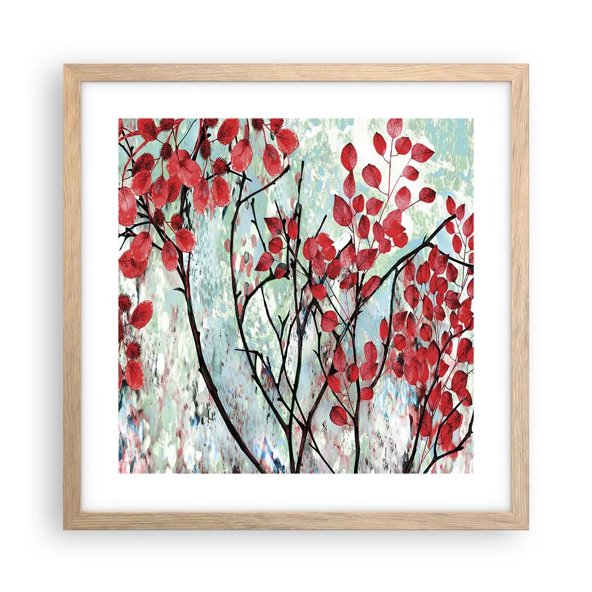 Poster in einem Rahmen aus heller Eiche - Baum in Scharlachrot - 40x40 cm