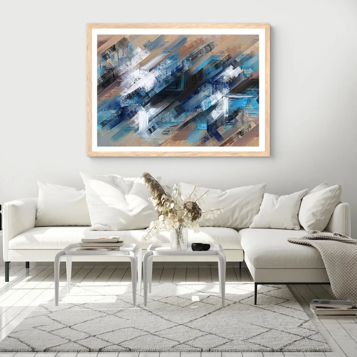 Poster in einem Rahmen aus heller Eiche - Auf einer blauen Diagonale - 40x30 cm