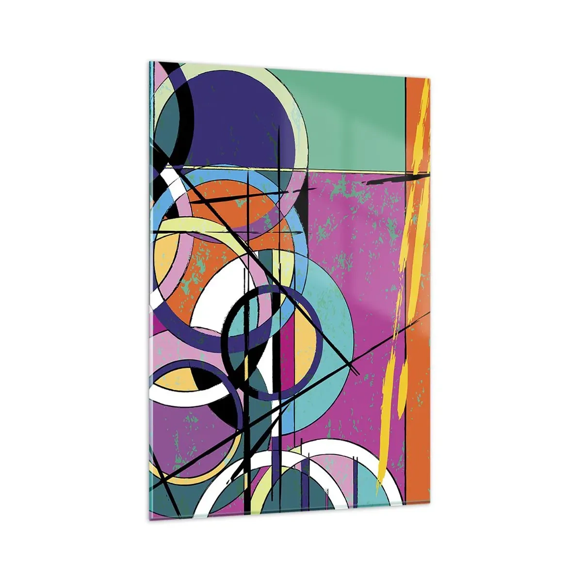 Glasbild - Bild auf glas - Bunte Abstraktion mit geometrischen Kreisen - 80x120cm - Rad für Rad - Moderne Wanddekoration für Wohnzimmer und Schlafzimmer ARTTOR