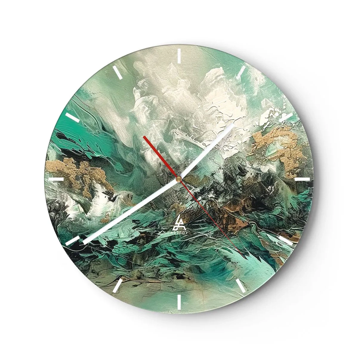 Wanduhr - Glasuhr - Smaragdgrüne und schwarze Brandung - 40x40 cm