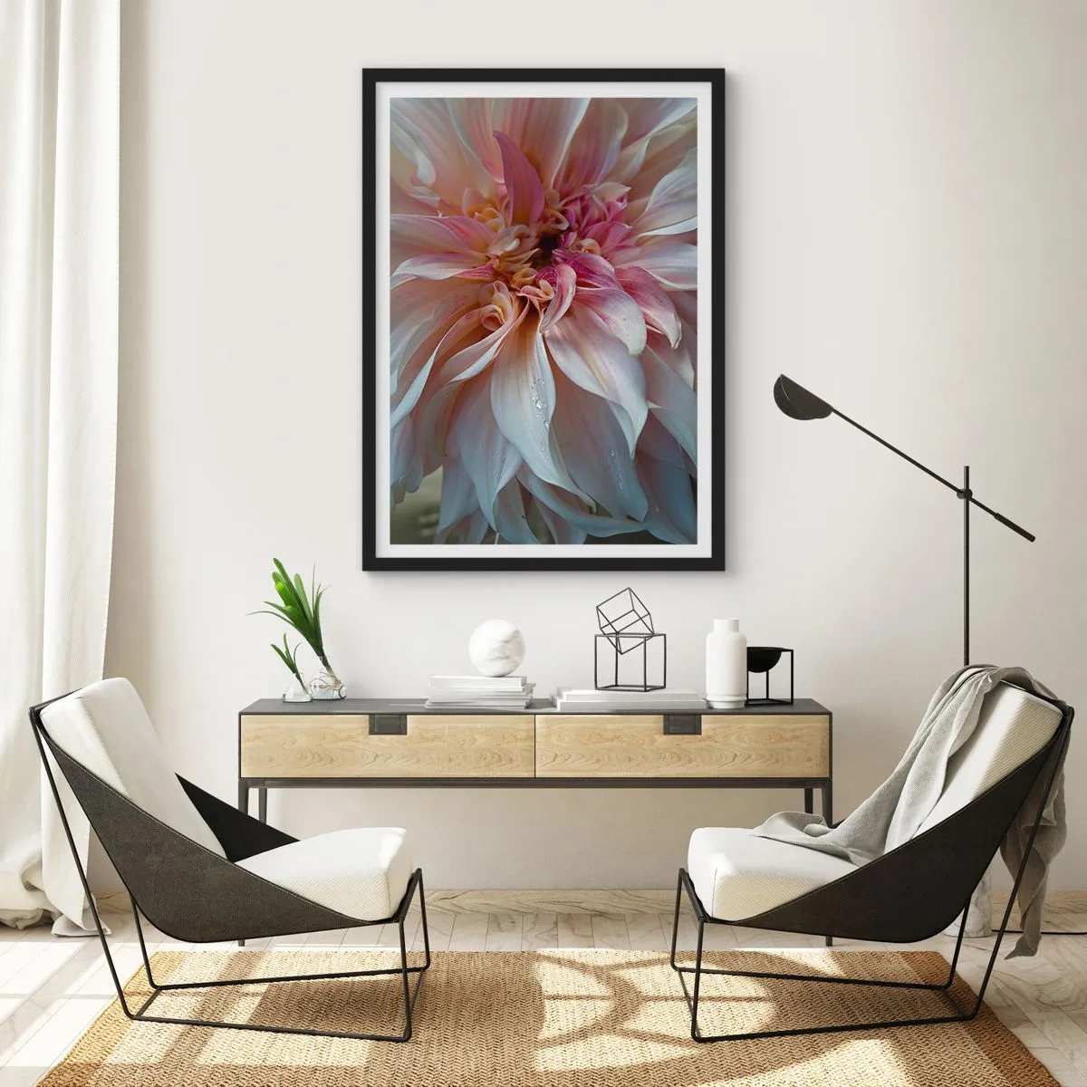 Poster in einem schwarzem Rahmen - Nahaufnahme von zarten Blütenblättern in Pastellfarben - 50x70cm - Blühende Frische - Moderne Wanddekoration für Wohnzimmer und Schlafzimmer ARTTOR